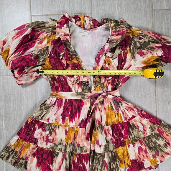 Anthropologie Love the Label Ruffled Wrap Mini Dress Medium Floral - Picture 2 of 11